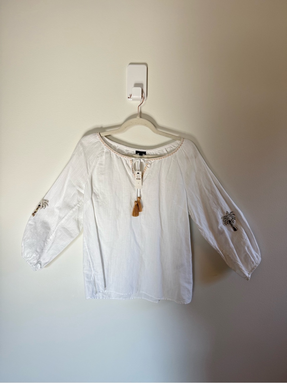 Talbots • NWT Palm Embellished Linen Cotton Pullover Blouse Beachy Size Coastal - Picture 3 of 12